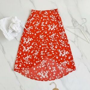 Beautiful J. Crew High Low Asymmetrical Orange Gartered Elastic Waistband Skirt